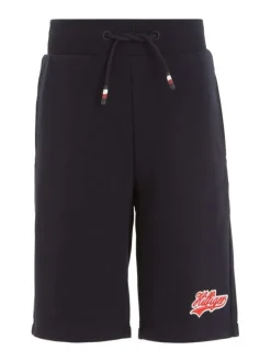 Short en coton mélangé marine uni avec une coupe droite et poches latérales