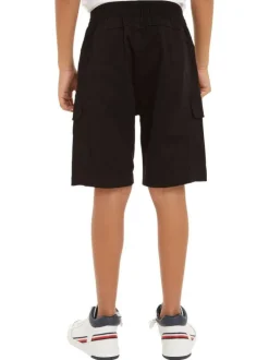 Short en coton noir uni avec une coupe cargo et une ceinture élastiquée