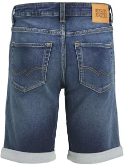 Short indigo à coupe droite à revers pourvu de multiples poches