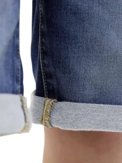 Short indigo à coupe droite à revers pourvu de multiples poches