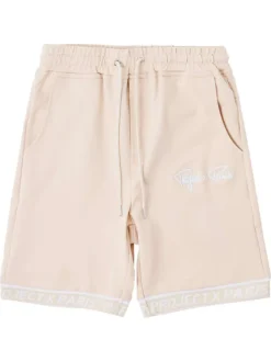 Short Jogging beige uni avec une coupe droite et un logo brodé