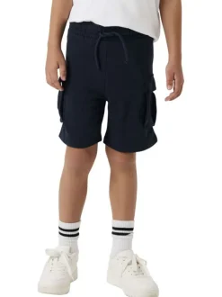 Short jogging cargo bleu marine uni à coupe droite et à taille élastiquée