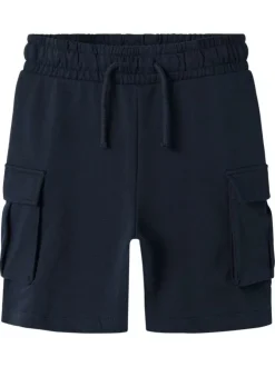Short jogging cargo bleu marine uni à coupe droite et à taille élastiquée