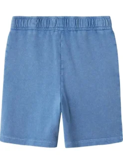Short jogging en coton biologique bleu effet légèrement délavé à coupe droite