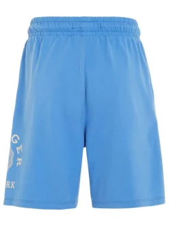 Short jogging en coton mélangé bleu uni avec une coupe droite