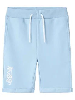 Short jogging en coton mélangé bleu uni avec une coupe droite