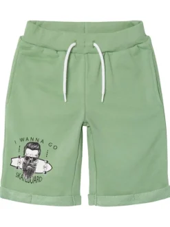 Short jogging en coton mélangé vert d'eau uni avec une taille élastiquée