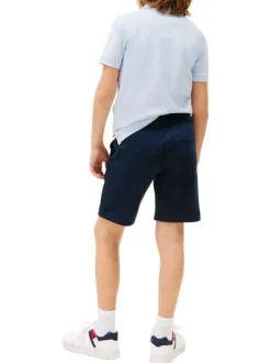 Short jogging en coton mélangé bleu marine uni à coupe droite avec des poches