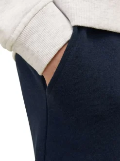 Short jogging en coton mélangé marine avec logo imprimé en rouge et blanc