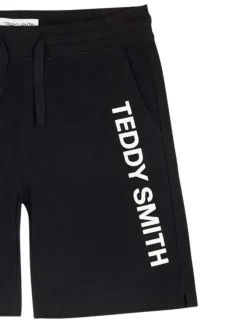 Short jogging en coton noir uni à coupe droite et à taille élastiquée