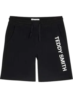 Short jogging en coton noir uni à coupe droite et à taille élastiquée