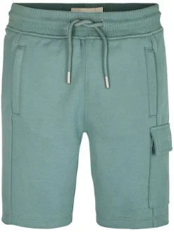 Short jogging en coton vert d'eau uni à coupe regular fit et à taille élastiquée