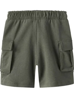 Short jogging kaki uni à coupe droite et à taille élastiquée avec un cordon