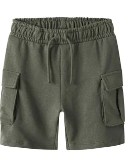 Short jogging kaki uni à coupe droite et à taille élastiquée avec un cordon