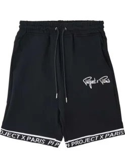 Short Jogging noir uni avec une coupe droite et un logo brodé