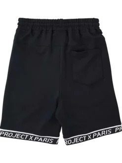 Short Jogging noir uni avec une coupe droite et un logo brodé
