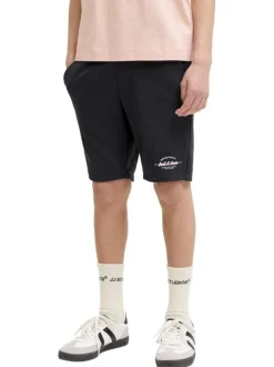 Short jogging noir uni avec une coupe droite et une taille élastiquée