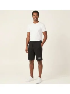 Short jogging noir uni avec une coupe droite et une taille élastiquée