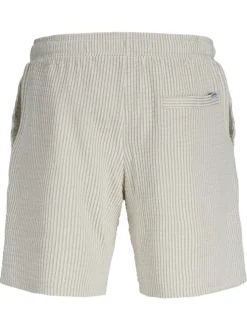 Short beige côtelé pourvu d'une taille élastiquée avec cordon de serrage