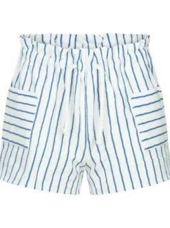 Short blanc à rayures bleues en coton coupe ample