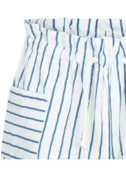Short blanc à rayures bleues en coton coupe ample