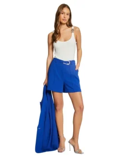 Short bleu électrique uni avec une coupe droite et une taille haute