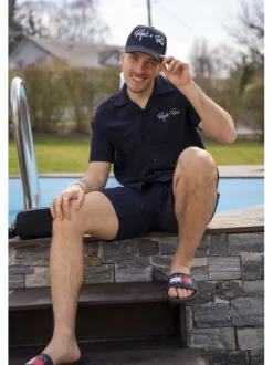 Short bleu marine uni à coupe regular fit avec un touché texturé