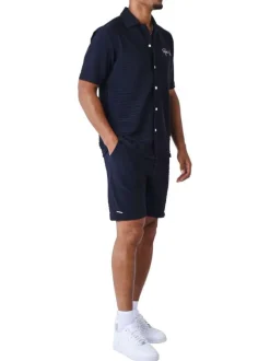 Short bleu marine uni à coupe regular fit avec un touché texturé