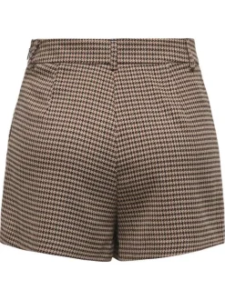 Short brun pied de poule avec une coupe droite et des passants