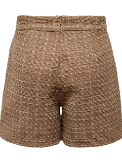 Short camel en tweed avec une coupe droite et une taille haute