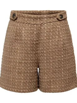 Short camel en tweed avec une coupe droite et une taille haute