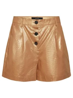 Short caramel effet irisé en lin et coton avec une coupe droite
