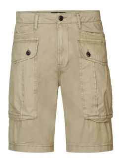 Short cargo avec 6 poches beige unies avec 5 boutons marrons