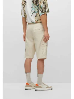 Short Cargo en coton beige uni avec 6 poches et lien à nouer