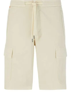 Short Cargo en coton beige uni avec 6 poches et lien à nouer
