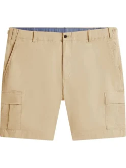 Short cargo en coton beige uni avec une coupe droite et une taille basse