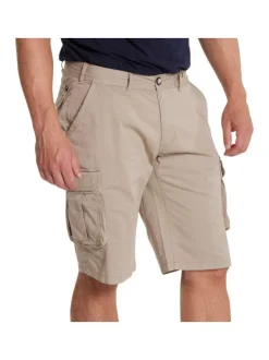 Short cargo en coton beige uni coupe regular fit avec quatre poches