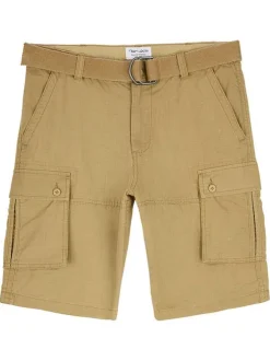 Short cargo en coton beige uni à coupe regular fit avec une ceinture à la taille