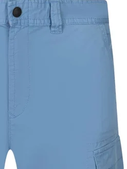 Short cargo en coton bleu uni coupe regular fit avec cordon de serrage
