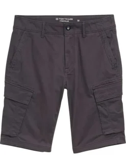 Short cargo en coton gris anthracite uni à coupe regular fit