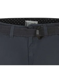 Short cargo en coton marine texturé avec une coupe droite et une ceinture