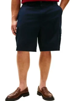 Short cargo en coton marine uni avec une coupe droite et une taille basse
