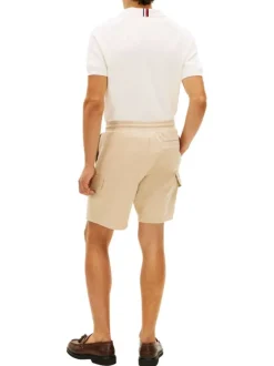 Short cargo en coton mélangé beige pourvu d'une taille élastiquée