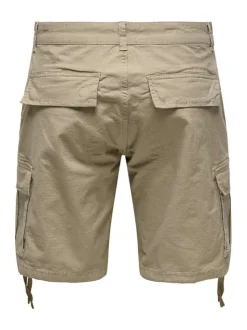 Short cargo en coton mélangé beige uni avec une coupe regular fit