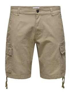 Short cargo en coton mélangé beige uni avec une coupe regular fit