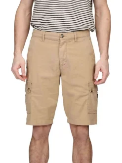 Short cargo en coton mélangé de couleur beige uni avec une coupe droite