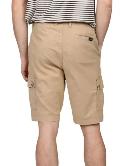Short cargo en coton mélangé de couleur beige uni avec une coupe droite
