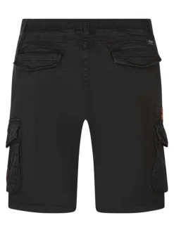 Short cargo en coton noir uni avec une coupe droite et avec des patchs