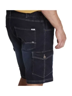 Short Cargo en jean de coton indigo uni aux coutures contrastées