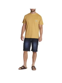 Short Cargo en jean de coton indigo uni aux coutures contrastées